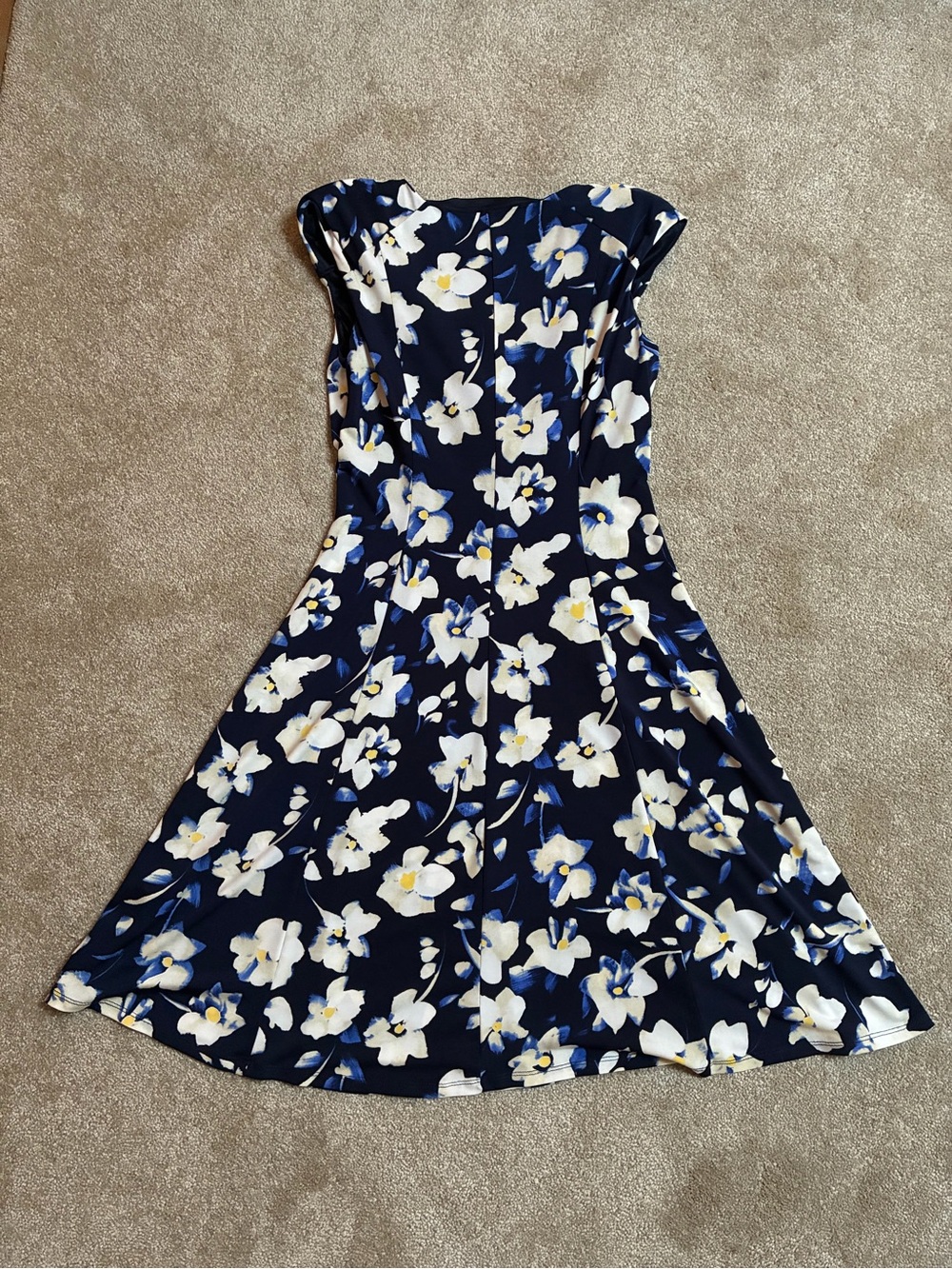 London Times Navy Strapless Floral Fit-and-Flare Dress